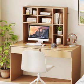 Estante de secretária 94 x 25 x 79 cm com 3 prateleiras ajustáveis e compartimento aberto para monitores até 27" para casa e escritório Natural