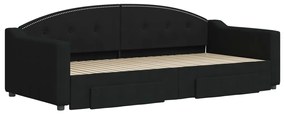 Sofá-cama com gavetão e gavetas 90x200 cm tecido preto