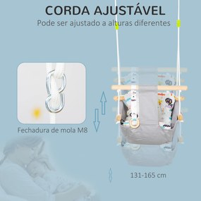 Baloiço para Bebé Baloiço de Madeira Infantil com Altura Ajustável Almofada Acolchoada e Cinto de Segurança para Interior e Exterior Carga Máxima 80kg