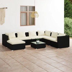 vidaXL 8 pcs conjunto lounge de jardim c/ almofadões vime PE preto