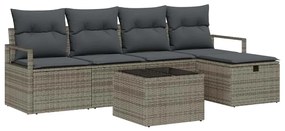 Conjunto de Sofá para Jardim de 6 Peças com Almofadas Cinza Rattan Pol