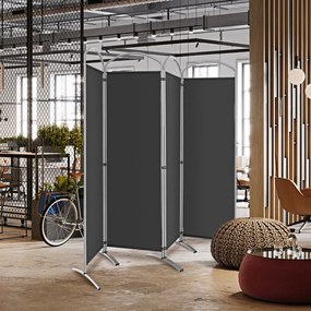 Biombo dobrável 221 x 51 x 188 cm de 4 painéis divisória de espaços com tela de tecido para varanda, escritório, sala de estar Cinzento