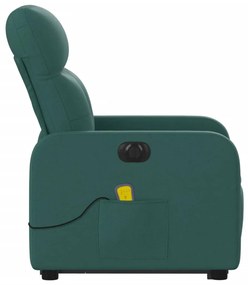 Poltrona elétrica elevatória massagens tecido verde-escuro