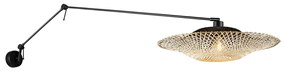 Candeeiro de parede preto com abajur de vime 50 cm ajustável - Blitz Oriental