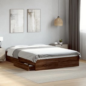 vidaXL Estrutura de cama gavetas derivados madeira carvalho castanho