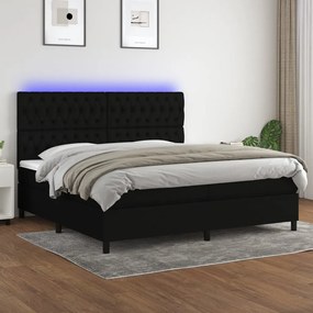 vidaXL Cama box spring c/ colchão e LED 200x200 cm tecido preto