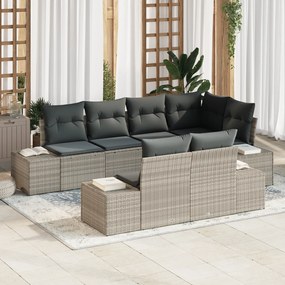 Conjunto de Sofás de Jardim de 7 Peças com Almofadas Cinza Claro Vime