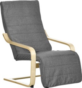 HOMCOM Poltrona Relax Apoio Pés Ajustável Estofada Tecido Estrutura Madeira 66,5x94x100 cm Cinza | Aosom Portugal