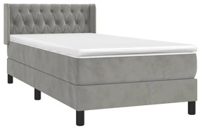 Cama com molas/colchão 90x200 cm veludo cinza-claro