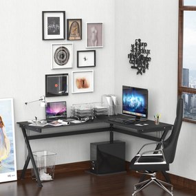 HOMCOM Secretária para PC Computador Secretária de canto angular para escritório 155x130x76cm Madeira preta