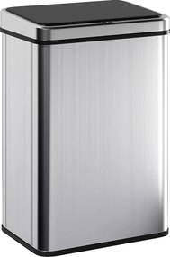 Caixote do lixo com sensor de 40 L, tampa com fecho suave, caixote do lixo de cozinha automático em aço inoxidável, prateado