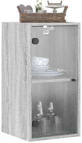 Armário de parede c/ portas de vidro 35x37x68,5 cm cinza sonoma