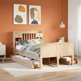 vidaXL Cama com estante sem colchão 120x200 cm pinho maciço