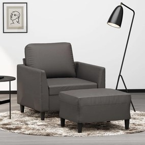 vidaXL Poltrona com apoio de pés couro artificial 60 cm cinzento