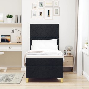 Cama Box Spring com Colchão Preta 80x200 cm Tecido