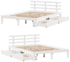 Estrutura de cama c/ gavetas 140x200 cm pinho maciço branco