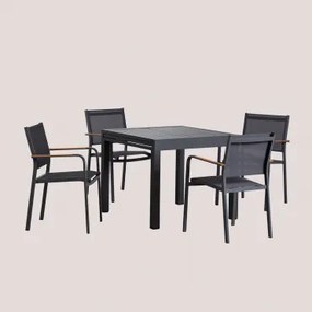 Conjunto De Mesa Retangular 90-180x90 Cm Extensível Em Alumínio Starmi E 4 Cadeiras De Jardim Empilháveis Em Alumínio Archer Cinza Grafito - Sklum