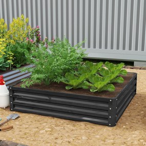 Floreira de horta quadrada em aço galvanizado, 120 x 120 x 30 cm, cinzento