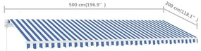 Toldo retrátil manual independente 500x300 cm azul e branco