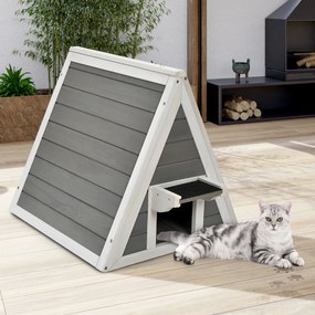 Casa cama triangular em madeira para gatos com telhado à prova de intempéries para interior e exterior 50 x 55 x 53 cm