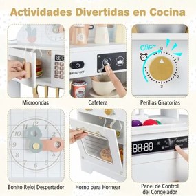 Cozinha brincar infantil de madeira 79,5 x 39,5 x 90,5 cm com 17 acessórios, forno e máquina de gelo, para crianças com mais de 3 anos, branca