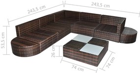 8 pcs conjunto lounge jardim c/ almofadões vime PE castanho
