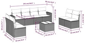 9 pcs conjunto de sofás p/ jardim com almofadões vime PE bege