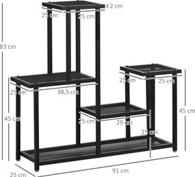 Suporte para plantas de 4 níveis para interior e exterior; prateleira metálica para plantas, ideal para jardim, terraço e varanda, na cor preta