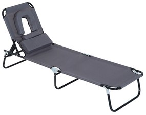 Outsunny Espreguiçadeira Jardim Espreguiçadeira de Praia Dobrável Ajustável 4 Posições Almofada Aço Oxford 190x56x28 cm Cinza | Aosom Portugal