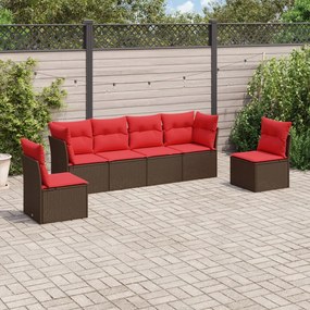 vidaXL 6 pcs conjunto de sofás jardim c/ almofadões vime PE castanho