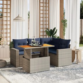 vidaXL 5 pcs conjunto sofás p/ jardim c/ almofadões vime PE cinzento