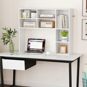 Estante de secretária 94 x 25 x 79 cm com 3 prateleiras ajustáveis e compartimento aberto para monitores até 27" para casa e escritório Branco