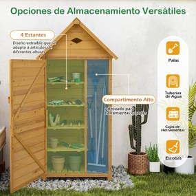 Abrigo de jardim em madeira com porta 81 x 46 x 174 cm, fechadura, piso, 4 estantes removíveis, ventilação, telhado inclinado, arrumação de ferramenta