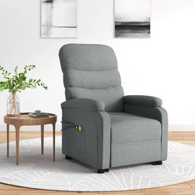 vidaXL Poltrona elevatória de massagens tecido cinzento-claro