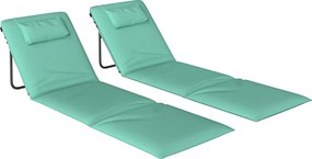 Outsunny Conjunto de 2 Esteiras de Praia Dobráveis com Encosto Ajustável e Encosto Acolchoado 146x50x2 cm Verde | Aosom Portugal