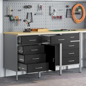 Conjunto de Armários de Trabalho VidaXL 3 Peças Preto e Cinza em Madei