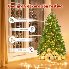 Árvore de Natal iluminada de 1,35 m com 516 ramos decorativos de pinhas e bagas vermelhas para casa, escritório, lojas e hotéis Verde