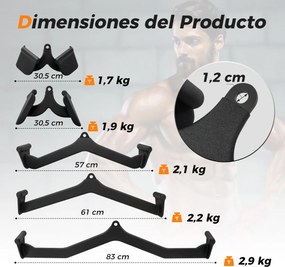 Conjunto de acessórios de 5 peças para a barra em V da poli do cabo de tração LAT para treino de força das costas no ginásio Preto