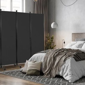 Biombo Divisória de 6 painéis com calhas bloqueáveis Divisória de sala e quarto 334,5 x 30 x 172 cm Cinzento