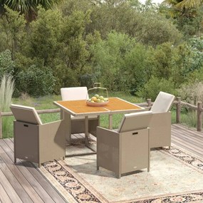 vidaXL 5 pcs conjunto jantar p/ jardim c/ almofadões vime PE bege