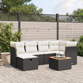 7 pcs conjunto de sofás p/ jardim c/ almofadões vime PE preto