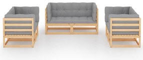 6 pcs conjunto lounge de jardim com almofadões pinho maciço