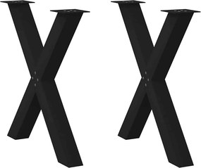 vidaXL Pés para mesa de jantar em formato de X, 2 peças, preto, 70x(72-73) cm, aço