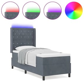 Cama Box com Colchão &amp; LED Cinza Escuro 80x200 cm Veludo