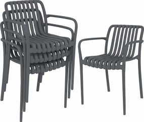 Outsunny Cadeiras de Jardim Conjunto 4 Unidades Cadeiras Empilháveis para Terraço com Design de Lâminas e Apoios de Braço, Ergonómicas Cinzento Escuro | Aosom Portugal