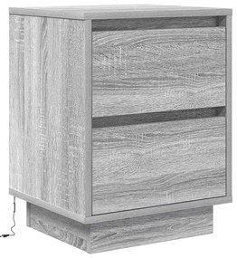 Mesa de cabeceira com luzes LED 38x34x50 cm cinzento-sonoma