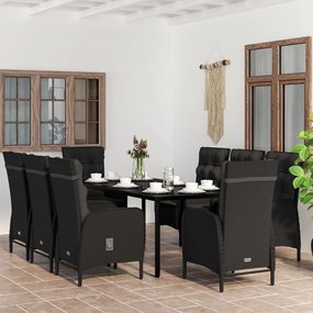 vidaXL 9 pcs conjunto de jantar para jardim com almofadões preto