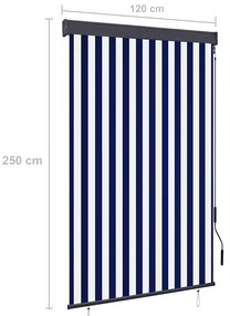 Estore de rolo para exterior 120x250 cm azul e branco