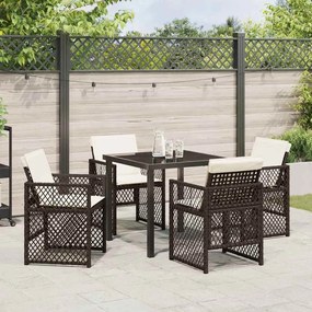 Conjunto de Jantar de Jardim vidaXL 5 Peças com Almofadas Castanho Vim