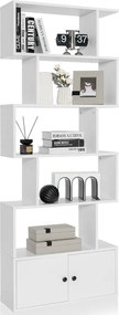 Estante em forma de S com 6 níveis e portas 70 cm x 23 cm x 183 cm Design moderno e versátil para organizar e decorar a sala, o quarto ou o escritório